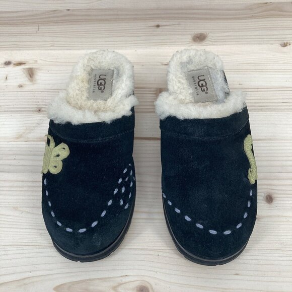Ugg Little Girls Suede Platform Clogs Size 2 Black Chunky Slip On Shearling Y2K - Picture 6 of 16